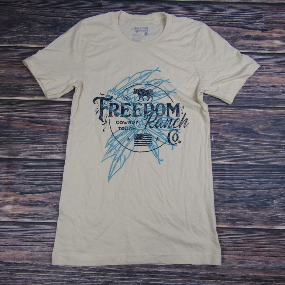 American Highway Adult‎ Small Beige Cowboy Ranch Western Country Graphic Tee